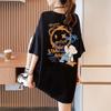 Pure Cotton T-shirts for Women 2025 Summer Funny Cartoon Print Hip Hop Streetwear Casual T Shirt Female Harajuku Oversized Short Sleeve Black Y2k Tops