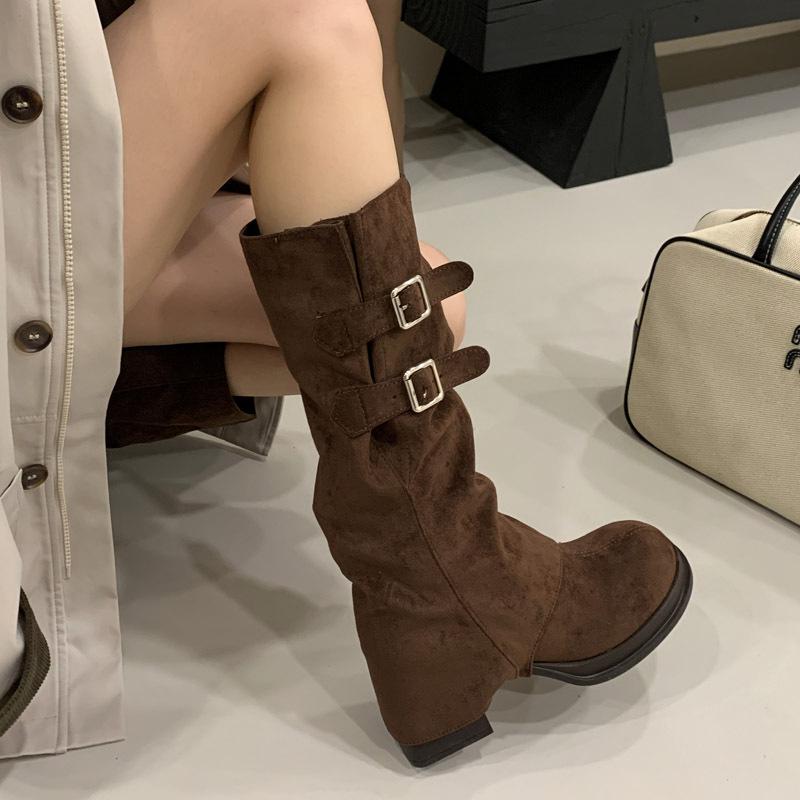 Boots Long Boots Women's Autumn and Winter New Thick Heel Suede Tall Women's Removable and Beautiful Two-wear Trouser Boots