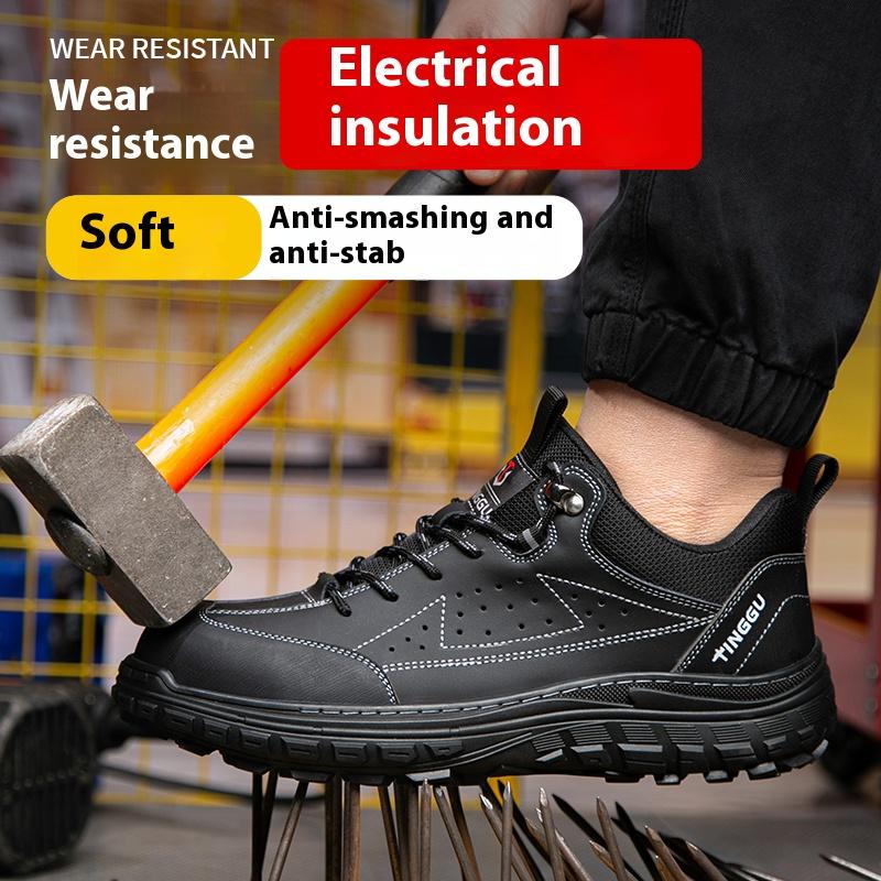 Новая мужская защитная обувь с резиновой подошвой, устойчивой к проколам и ударам, противоскользящая и износостойкая рабочая обувь.