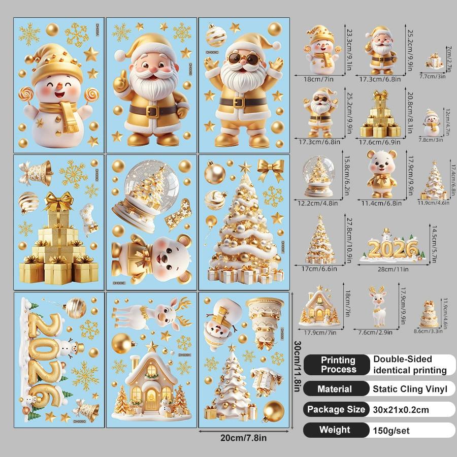 9 PCS/Set Of Christmas Electrostatic Glass Window Stickers Home Decoration Stickers Merry Christmas Scene Decoration Stickers