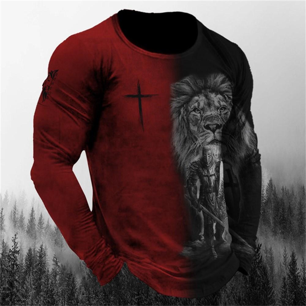 Retro Men's Long Sleeve T-shirt Animal Print Shirt Animal Pattern Clothing Street Apparel Sleeve