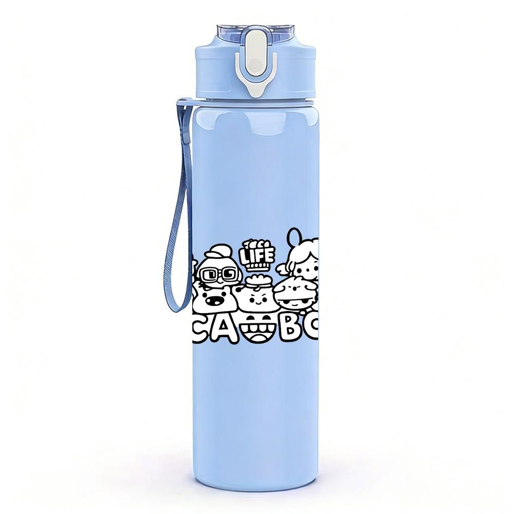 1PC Cute Group Cartoon Character Print 750ml Color Plastic Sports Water Bottle Leakproof Flip Straw Lid Suitable for Sports Office Home Use