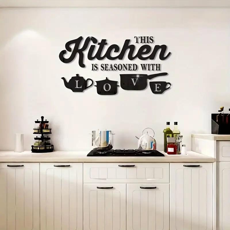 Home Kitchen Mirror Wall Stickers THIS KITCHEN IS SEASONED WITH LOVE Acrylic Wall Stickers Restaurant Home Decor