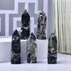 1pc Black Glitter Agate Crystal Columns Decorative Ornaments for Home and Office Natural Mineral Single Pointed for Room Decor