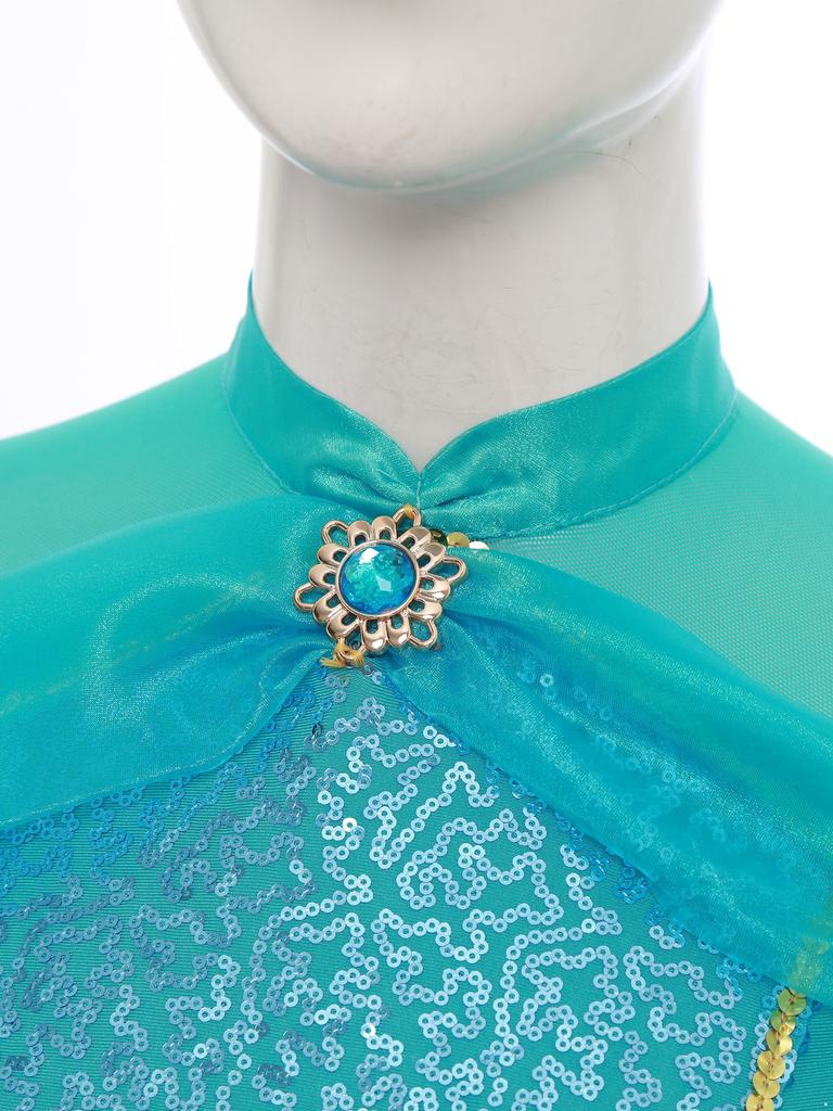 Женский комбинезон арабской принцессы, украшенный драгоценностями, с блестящей накидкой, цельный ромпер, костюм для танца живота на Хэллоуин