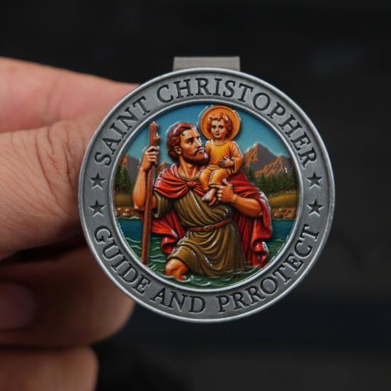 Улица. Кристофер Зажим для козырька автомобиля Сплав цинка Религиозная медаль с молитвой «Защити нас» Духовный