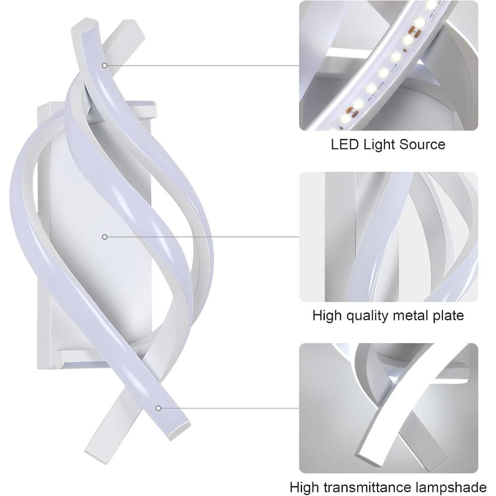 LED Wall Lamp Curved Design Spiral LED Wall Lamp Tricolor Living Room Background Light Minimalist Modern for Home Study Room