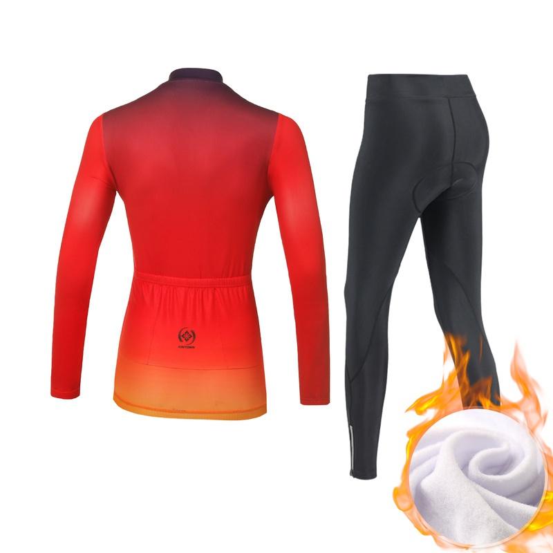 Зимние флисовые трикотажные изделия для езды на велосипеде, комплект одежды для велоспорта, сохраняющий тепло, женский костюм с длинными рукавами для велосипедной одежды