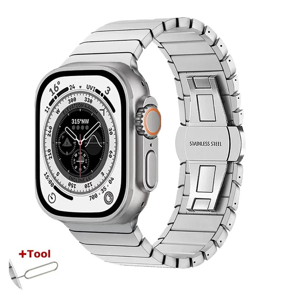 Ремешок из нержавеющей стали для Apple Watch Band Ultra 3/2/1 49мм 45мм 41мм 44мм 42мм 46мм Металлический звеньевой браслет iWatch 11 10 9 8 7 6 5