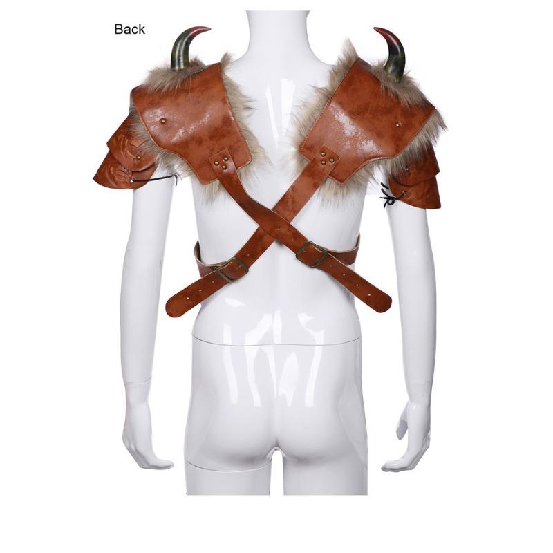 Средневековый коричневый меховой доспех викинга на плечо, доспехи рогатого воина, мужской костюм охотника для косплея, реквизит для взрослых