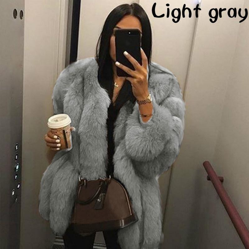 Winter Fashion Women Long Sleeve Outwear Fox Fur Warm Solid Color Thick Coat