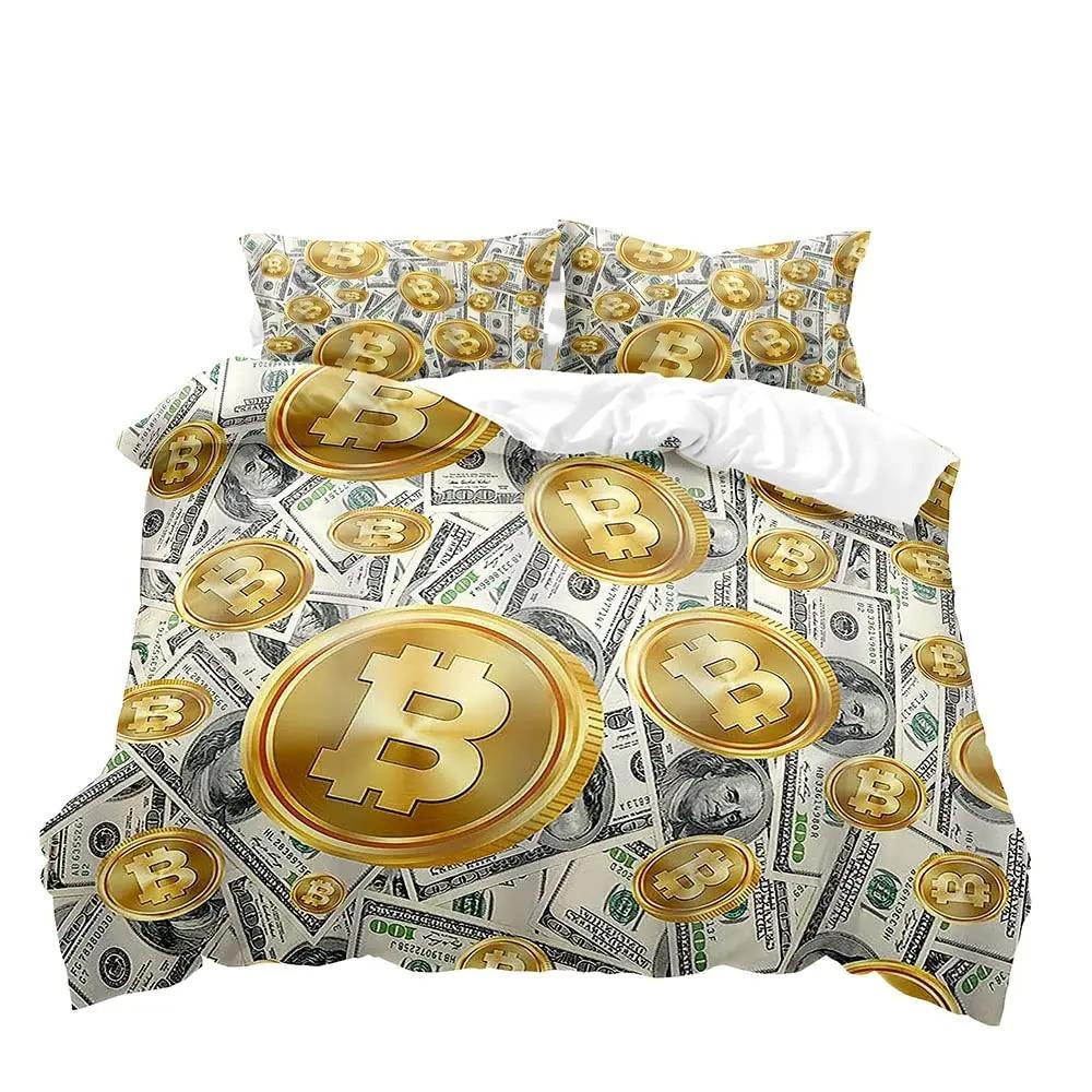 Роскошный пододеяльник с изображением денег, черный комплект постельного белья, пододеяльник с изображением долларовых купюр, декор для спальни для мужчин, 2 наволочки, 3 предмета