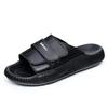 Mens Genuine Leather Slide Sandals Outdoor Slip-On Flat Shoes With Non-Slip Sole