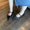 New Spring Shoes Women's Fashion Vintage Satin Low Heel Pointed Shallow Cut Mary Jane Single Shoes