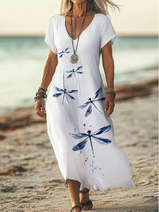 Bohemian Retro Print Raglan Sleeve Summer Maxi Dress