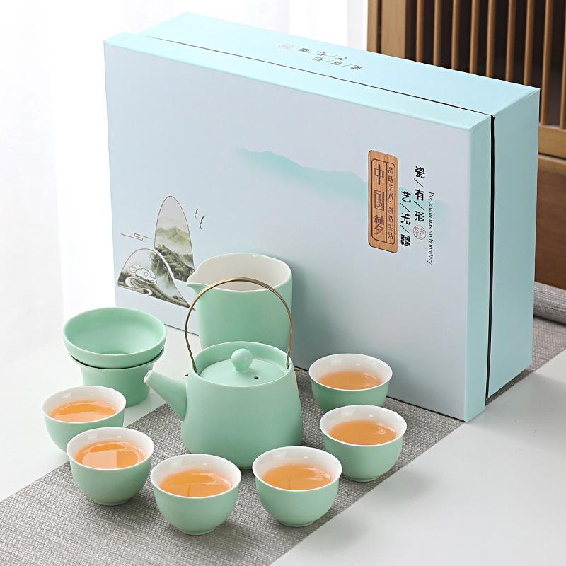 Household Simple Color Glaze Ceramic Kung Fu Tea Set Gift Box Set Gift Gift