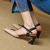 Fashion 2025 Summer Women Shoes Genuine Leather Shoes for Women Square Toe Chunky Heel Women Sandals Retro Cover Toe Ankle Strap Shoes
