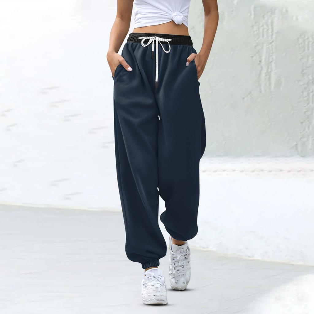 Женские модные спортивные повседневные спортивные штаны с карманами на шнурке и в тон