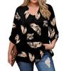Women's Plus Size Fashion Printed Casual Pleated Round Neck Long Sleeve Top