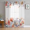 Растения и цветы, ручная роспись, акварель, оранжевый, прозрачная оконная занавеска, тюлевые шторы для гостиной, домашний декор, вуаль, шторы