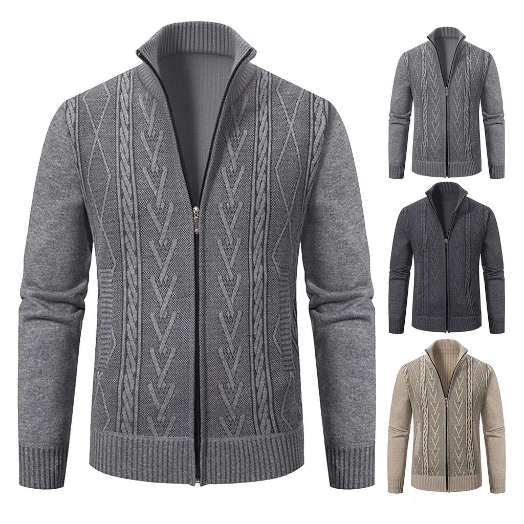 Men's Casual Cardigan Stand Collar Sweater Jacket Warm Slim Fit Sweater