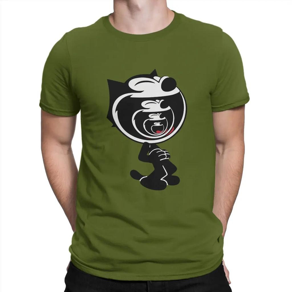 Laugh T-Shirts Men F-Felix The Cat Cartoon Vintage 100% Cotton Tee Shirt Round Collar Short Sleeve T Shirts Printed Clothes