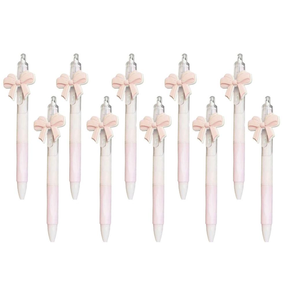 10pcs Set Pink Ballpoint Pen Bow Knot Design Sign Pen Cute Gel Pen Student Stationery