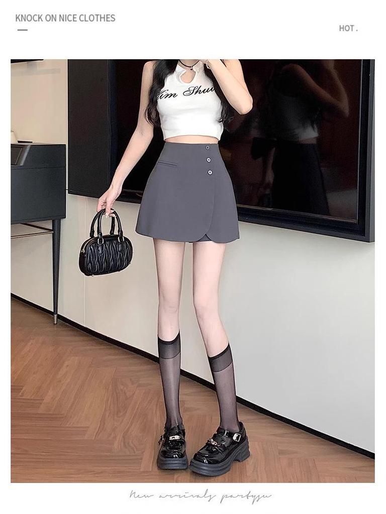 Women's Summer High-Waist A-Line Skirt Pants with Irregular Slits and Slim Design