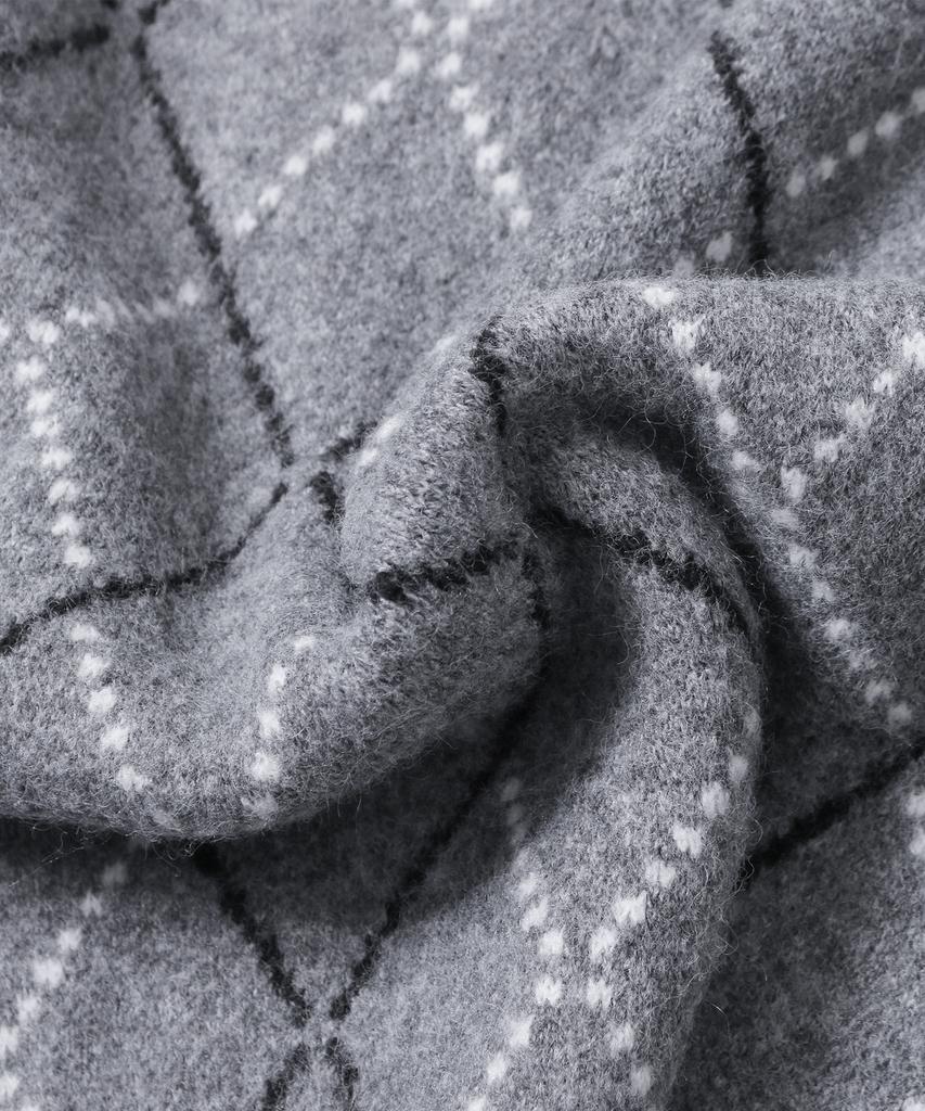ADHOC Men'S Round Neck Argyle Oversized Knit (M-Grey) (Hbalk05)