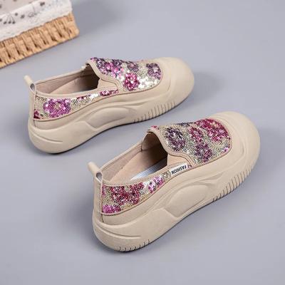 2024 Осень Лидер продаж Высококачественные Новые дышащие ленивые кроссовки с блестками на толстой подошве с нескользящей подошвой Muffin Fu для женщин