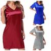 Womens V Neck Satin Nightgown Short Sleeve Nightdress Sleepwear Loungewear Sides Split Nightwear