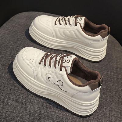 Кожаная платформа белая обувь женская осень и зима новая бархатная женская обувь повседневная спортивная обувь увеличивающая рост универсальные туфли на платформе женские