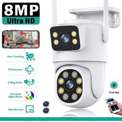 ICSEE 8MP HD Наблюдение WiFi Уличная Водонепроницаемая Беспроводная Камера Безопасности Двойной Объектив Умный Дом IP-Камеры Автоматическое Отслеживание