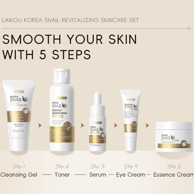 LAIKOU Набор из 5 средств по уходу за кожей лица Snail Skincare для осветления цвета лица