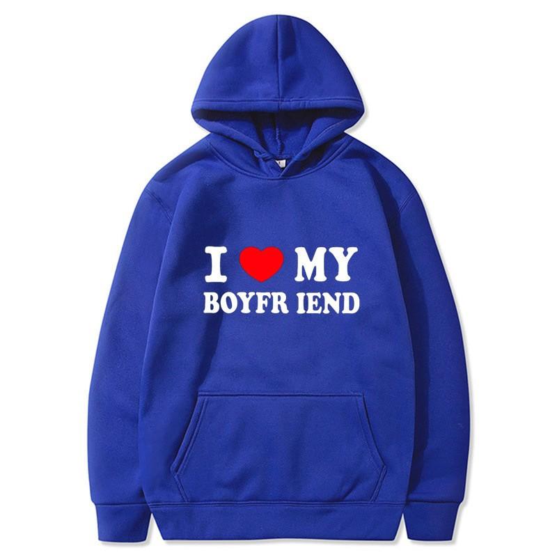 Cross Border E-commerce Casual European Size I Love My Girlfriend Printed Hooded Sweatshirt Sports Gothic Winter Home Long Sleev