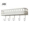 Rustic Metal Plant Stand Wall Mounted Floating Shelves, Shelf with 5 Hooks, Key Holder European Style Iron Mail Organizer, Storage Rack for