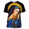 Летняя женская футболка с коротким рукавом, рубашка с круглым вырезом и 3D принтом, модный повседневный топ с рисунком Христа Иисуса Девы Марии