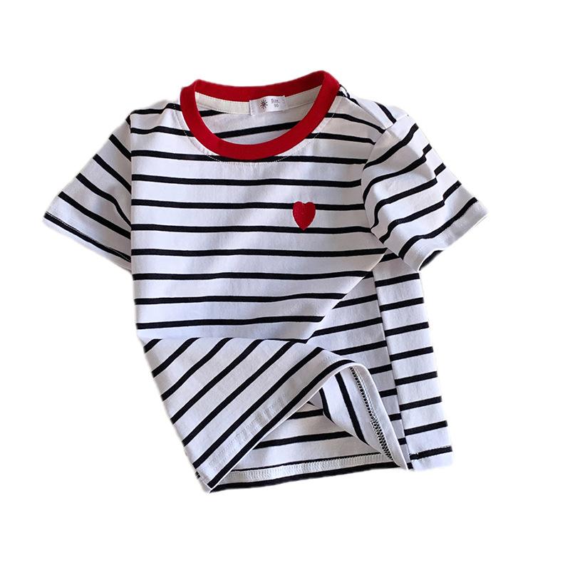 Boys' And Girls' Casual Cotton Short-sleeved T-shirts For Summer, Cute Striped Children's T-shirts