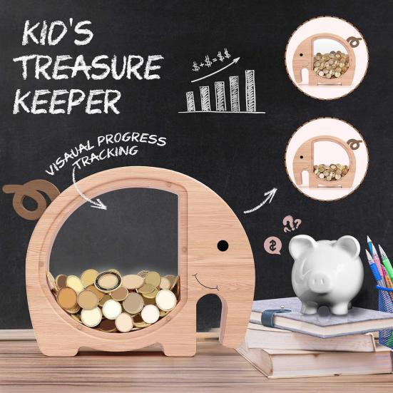 Деревянная копилка в виде слона, детская копилка для монет, банка для сбережений с прозрачным окошком, милая небьющаяся копилка, подарок на день рождения для мальчиков и девочек