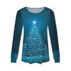 Рубашки с длинным рукавом для женщин, топы, нарядные повседневные блузки с рождественским принтом, плиссированные туники с круглым вырезом