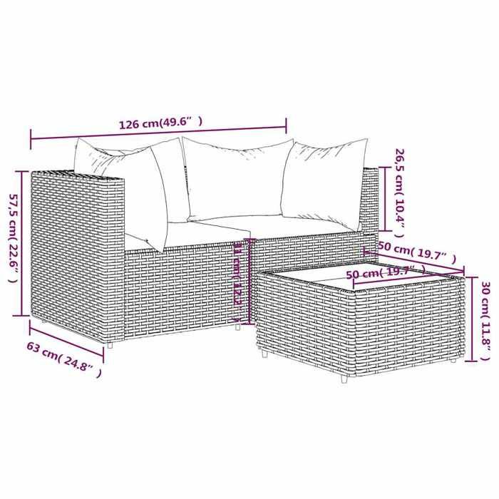VidaXL Garden Lounge Set 3 Pcs with Cushions Black Wicker, Outdoor Lounge Set, Furniture Set 319795