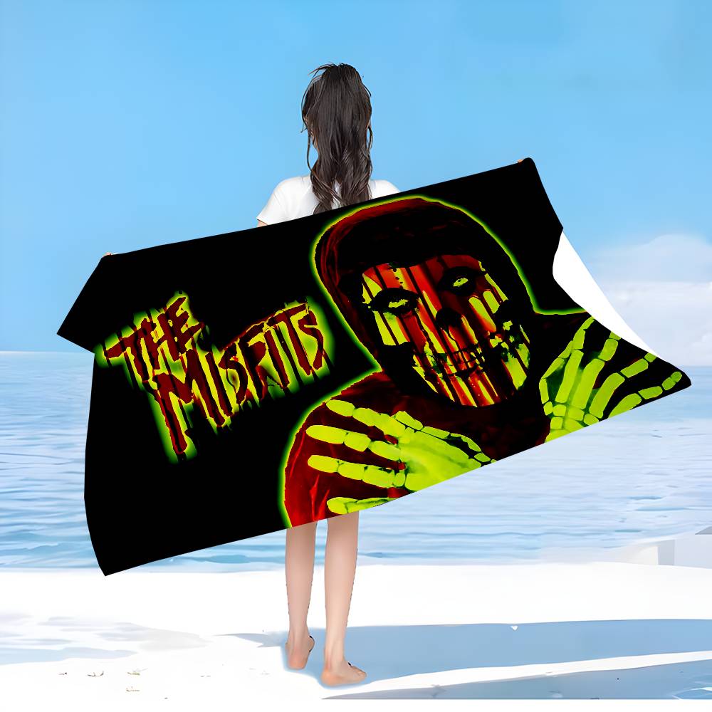 Классическая панк-группа The M-Misfits Пляжное полотенце Цветные банные полотенца для девочки Микрофибра Быстросохнущее Не прилипает песок Пляж Тренажерный зал Бассейн