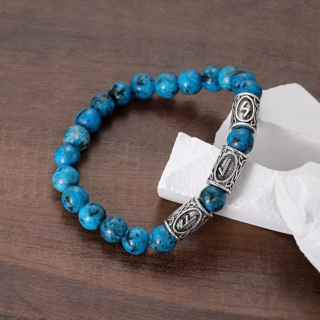 Браслет мужской Викинг Руны Норвегии Камень 8 мм Натуральный Нефрит Содалит Бирюза Бусины Лавы Украшения Браслеты Мужские Pulseras