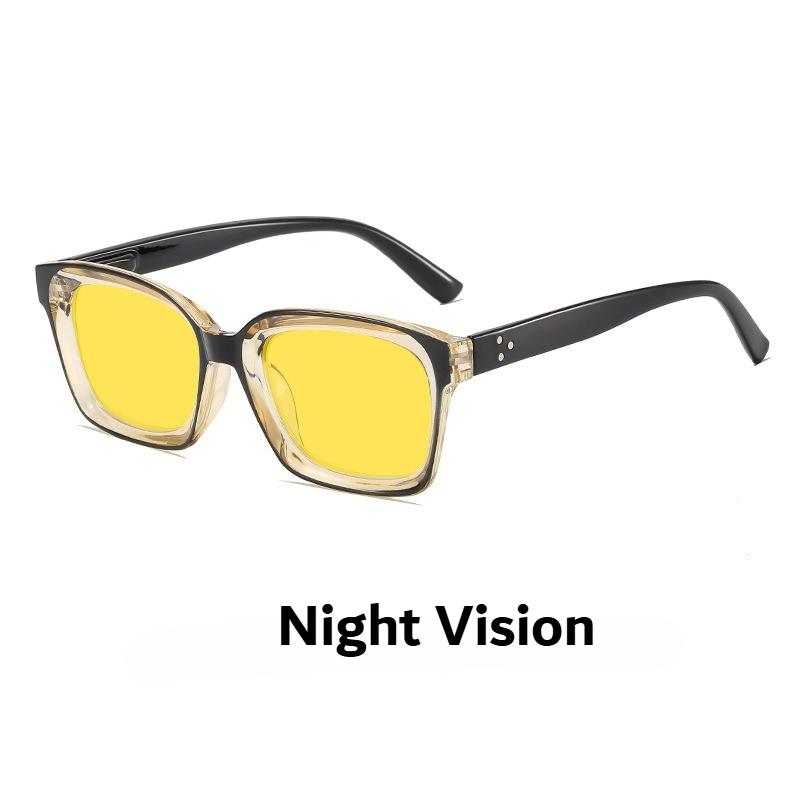 New Retro Night Vision Anti Blue Light Glasses Men‘s High Quality Square Frame No Diopter Reading Glasses with Orange Lenses