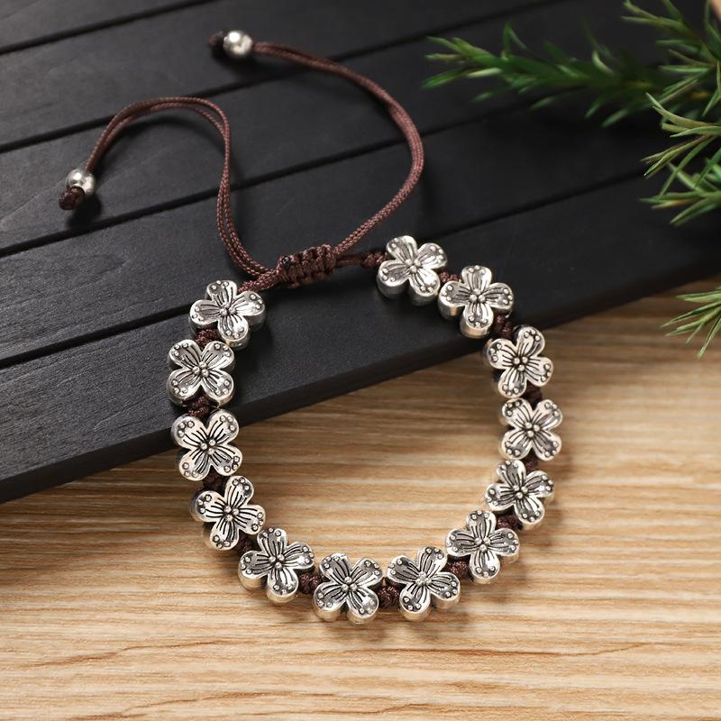 Handwoven Bracelet Retro Silver Copper Coin Small Fish Bracelet Niche Hand Rope Accessories Women