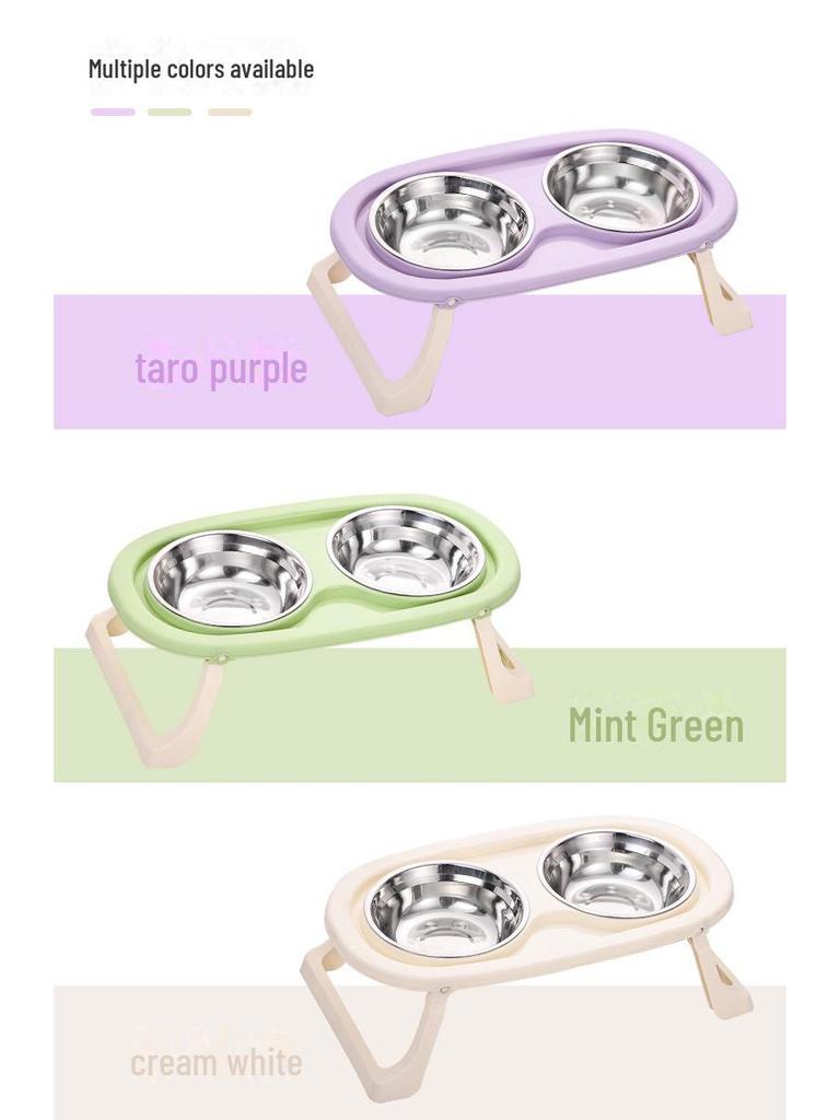 Миска для кошек из нержавеющей стали с приподнятой конструкцией: Складные двойные миски для еды и воды, защита шейки матки