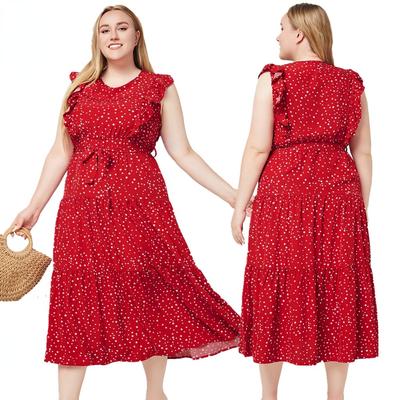 Элегантное и облегающее платье без рукавов в горошек для женщин больших размеров