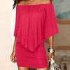Women Off Shoulder Loose Dress Summer Short Sleeve Tassel Package Hip Short Skirt