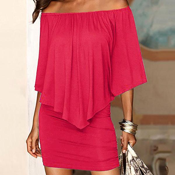 Women Off Shoulder Loose Dress Summer Short Sleeve Tassel Package Hip Short Skirt