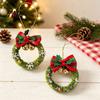 Xmas Gift Wrapping Accessories Mini Christmas Wreath Ornament, Hanging Decoration with Plaid Bow And Decorative Bells for Holiday Season Metal Bells,